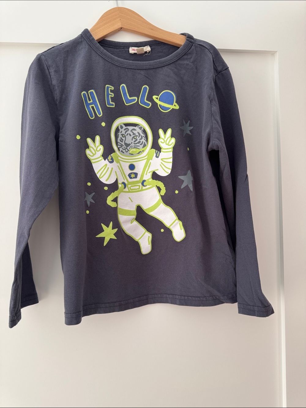 Kids Long-Sleeve Space Tiger Tee - Gray with Neon Green Accents